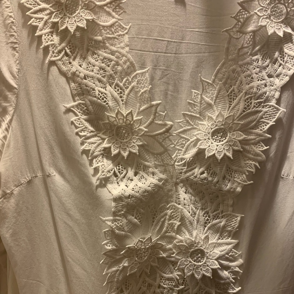 Solitaire White Swimsuit Cover Up Tunic Top 3/4 Sleeve SZ M. - Picture 2 of 9